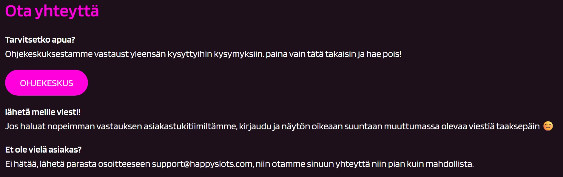 HappySlots Asiakaspalvelu